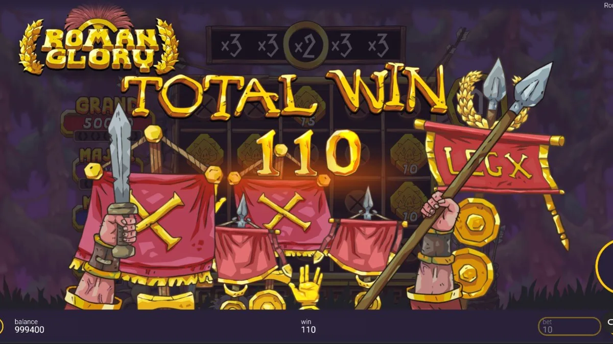 Tampilan visual slot Roman Glory dengan tema hutan dan prajurit Romawi