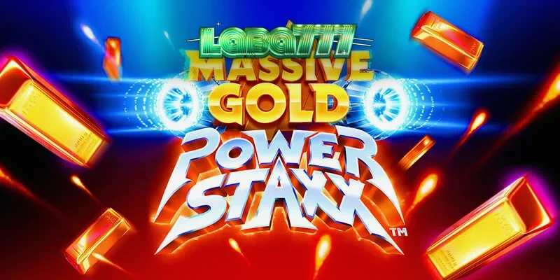 Tampilan layar permainan slot Massive Gold Power Staxx dengan tema luar angkasa dan simbol emas.